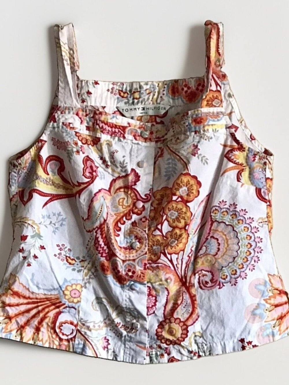 Vintage Tommy Hilfiger Paisley Medallion Tank Top Square Neck Petite S M Crop